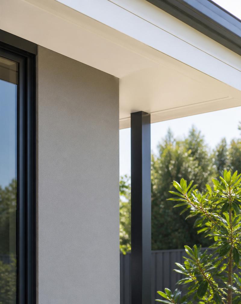 Freshly painted render exterior wall on a modern Wyndham home